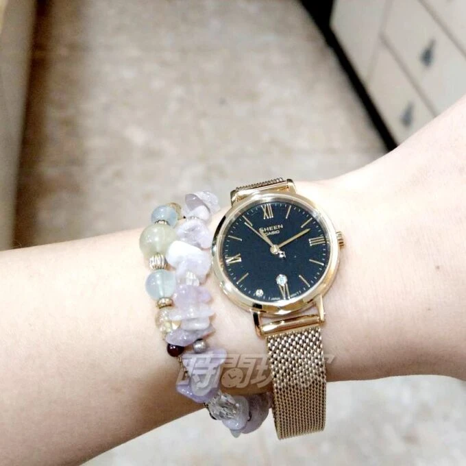 Montre élégante Femme - Casio Sheen - Acier, Calendrier, Verre Saphir, Étanche 50m - Bracelet Maille Doré - Boîtier Doré - 41-45mm - SHE-4540GM-1AUDF