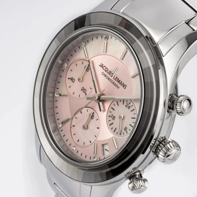 Montre Femme Jacques Lemans - Venise 1-2151L – Acier Inoxydable, Verre Cristal Trempé, 50 Mètres, 38 mm – Argenté/Rose