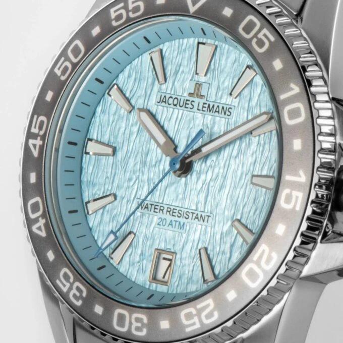 Montre Plongeur Liverpool Homme Quartz 41mm, Acier Inoxydable, Verre Cristal, Étanche 20 ATM, Bracelet Acier, Réf 1-2205M