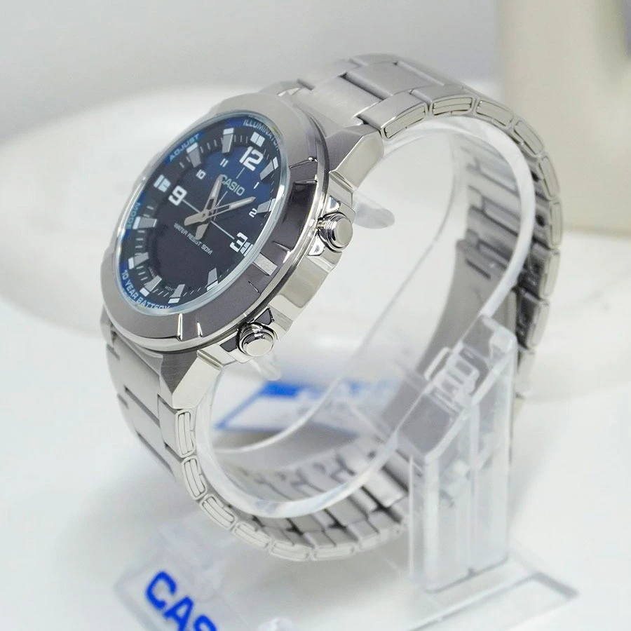 montre casio amw 870da homme heure mondiale, chronomètre, alarme, led ambre acier inoxydable argent amw 870da 2a2vdf