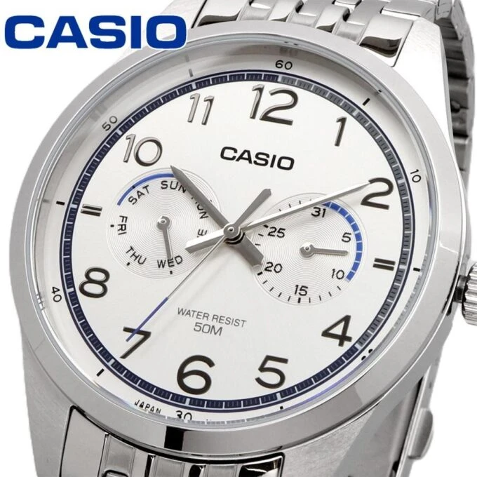 Montre Classique Homme - Casio - Acier Inoxydable, Quartz, Étanche 50m, Bracelet Métal, Cadran Argenté - Référence MTP-E340D-7AVDF