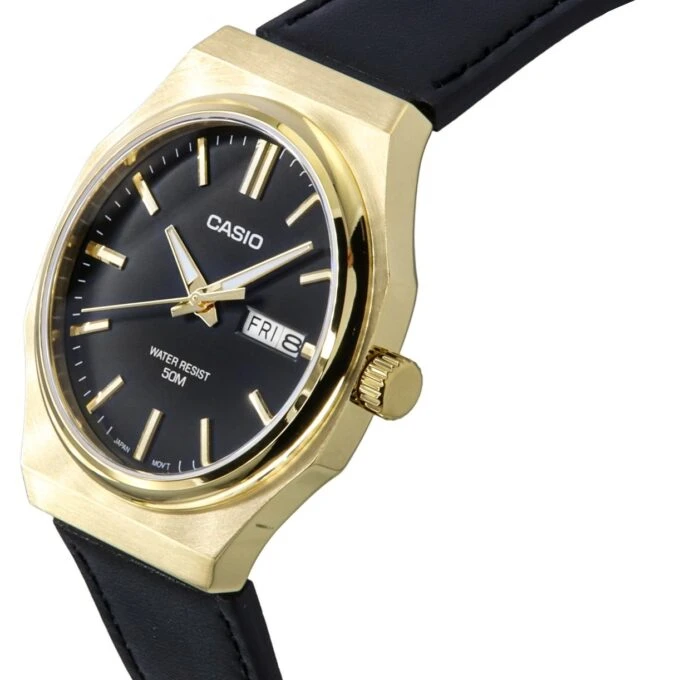 Montre analogique homme - Casio Standard - Quartz, cadran noir, bracelet cuir, étanche, design classique - Matière cuir - Couleur noir - Réf. MTP-E735GL-1AV