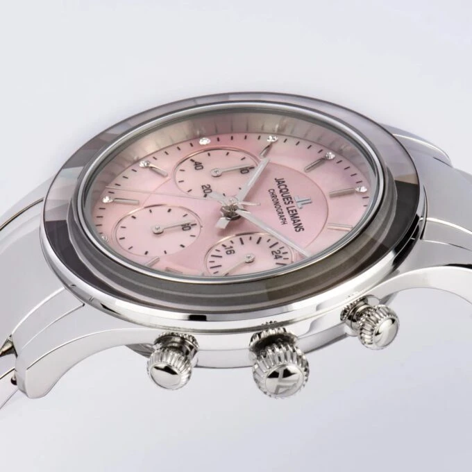 Montre Femme Jacques Lemans - Venise 1-2151L – Acier Inoxydable, Verre Cristal Trempé, 50 Mètres, 38 mm – Argenté/Rose