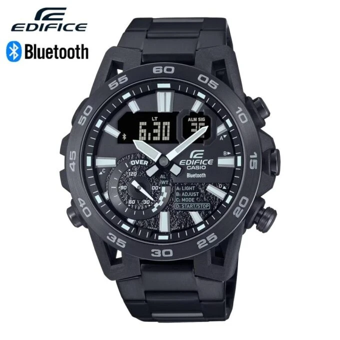 Montre Classique Homme - Casio Edifice - ECB-40BK-1ADF – Bluetooth, Chronographe, Étanche, Bracelet Résine Noire – Référence ECB-40BK-1ADF