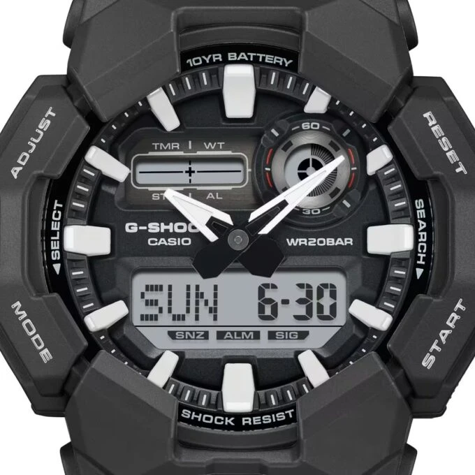Montre Analogique-Digitale - G-SHOCK - Homme - Résistante aux Chocs, Étanche 200m, Batterie 10 Ans, LED Haute Luminosité - Bio-résine - Noir - Référence GA-010-1ADR