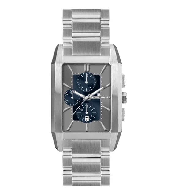 Montre Homme Jacques Lemans 1-2161K Quartz Acier Gris, Cadran Gris, Bracelet Acier, Verre Minéral Saphir, Calendrier, 50 Mètres, Rétroéclairage, 34x52mm, Autriche