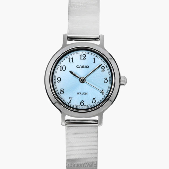 Montre femme Casio LTP-B170D-2BVDF – Acier inoxydable, bracelet maille, verre minéral, étanche 50m, précision ±20s/mois – Bleu