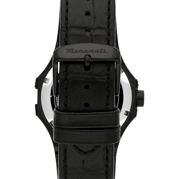 Montre de luxe MASERATI - Homme - Chronographe, Étanche, Bracelet cuir, Mouvement quartz - Acier inoxydable - Noir - R8821108051