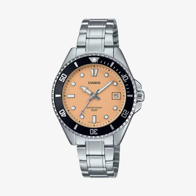 Montre Homme - Casio - Acier inoxydable, lunette anti-retour, étanche 50m, Verre Minéral, Bracelet Acier, 42×38,5×10,4mm, précision ±20s/mois - MDV-10D-4A2VDF