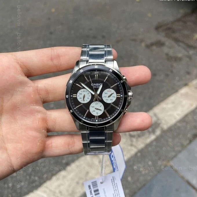 Montre Classique Homme - Casio MTP-1374D-1A3VDF - Acier Inoxydable, Bracelet Métal, Cadran Noir, Étanche - Boutique Aïwatch