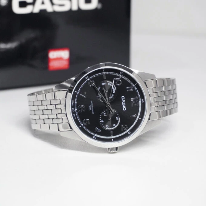 Montre Classique Homme - Casio MTP-E340D-1AVDF - Acier Inoxydable, Bracelet Métal, Étanche, Affichage Analogique - Argenté/Noir - Référence MTP-E340D-1AVDF