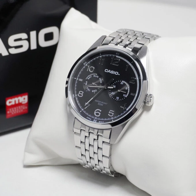 Montre Classique Homme - Casio MTP-E340D-1AVDF - Acier Inoxydable, Bracelet Métal, Étanche, Affichage Analogique - Argenté/Noir - Référence MTP-E340D-1AVDF