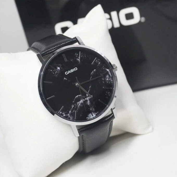 casio enticer hommes analogique cadran bracelet en cuir mtp vt01lm 1audf noir