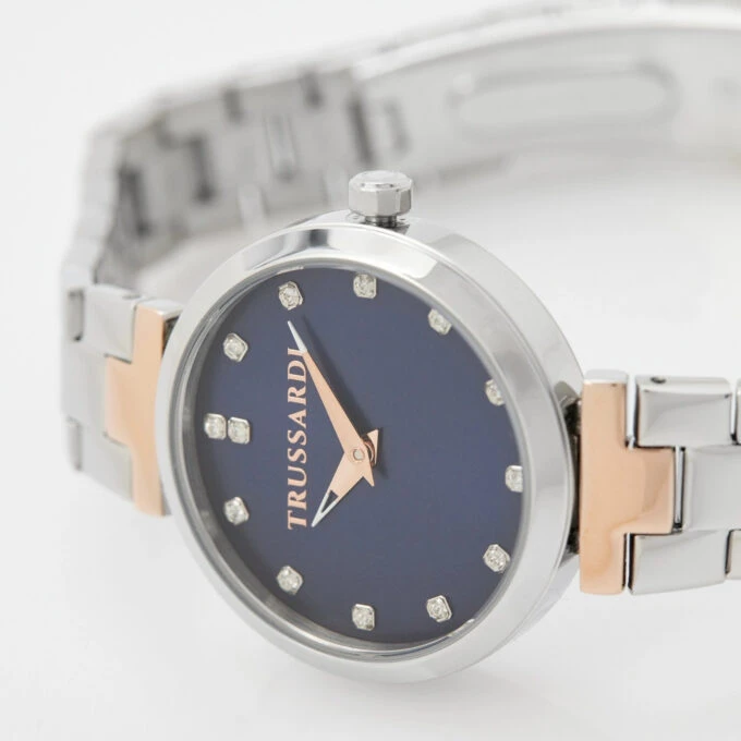 Montre femme Trussardi Loud - Acier, Cadran bleu, Bracelet argent, Étanche 50m, Boîte dorigine, Garantie internationale - R2453164504