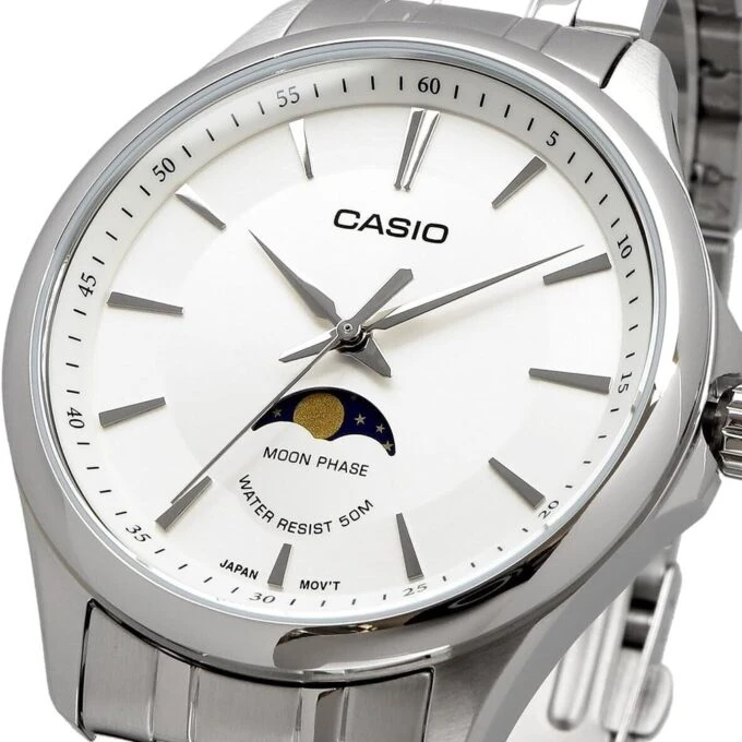 Montre Classique Homme - Casio - Analogique - Phase de Lune, Date, Jour, Étanche 50M - Acier Inoxydable - Blanc - MTP-M300D-7AVDF