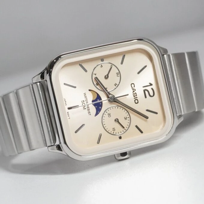 Montre Homme - Casio - Quartz, Phases de lune, Acier inoxydable, Étanche - Argenté - MTP-M305D-9AVDF