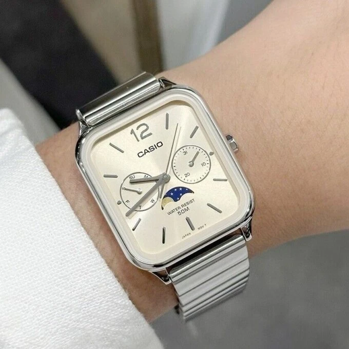 Montre Homme - Casio - Quartz, Phases de lune, Acier inoxydable, Étanche - Argenté - MTP-M305D-9AVDF