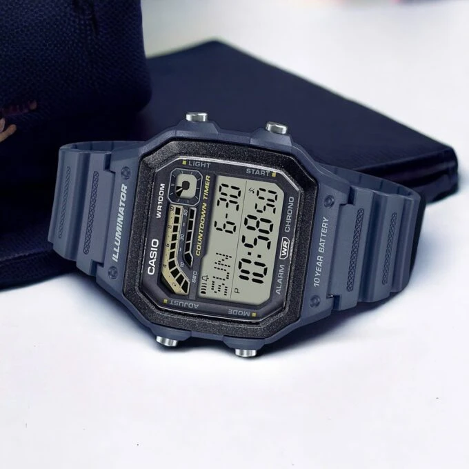 Montre Casio WS-1600H-2AVDF pour Homme - Résine Bleue, 100m Étanche, Chronographe et Alarme - Bleue